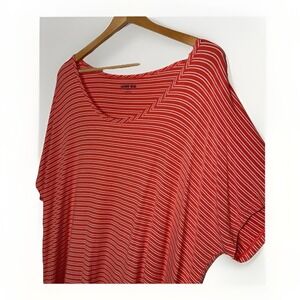 Lands' End Size XL Orange White Striped Short Sleeve T-Shirt Top Blouse